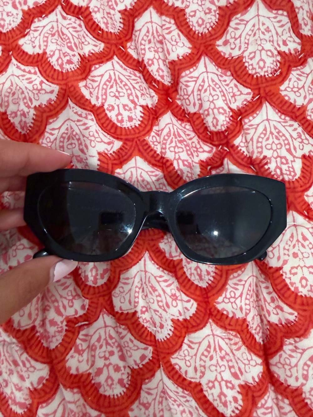 Versace women’s black thick sunglasses with gold and rhinestone embellishments